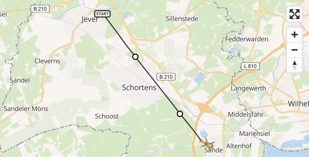 Flugroute Rettungshubschrauber Jever - Sande, 07 Mai 2026, 16:12