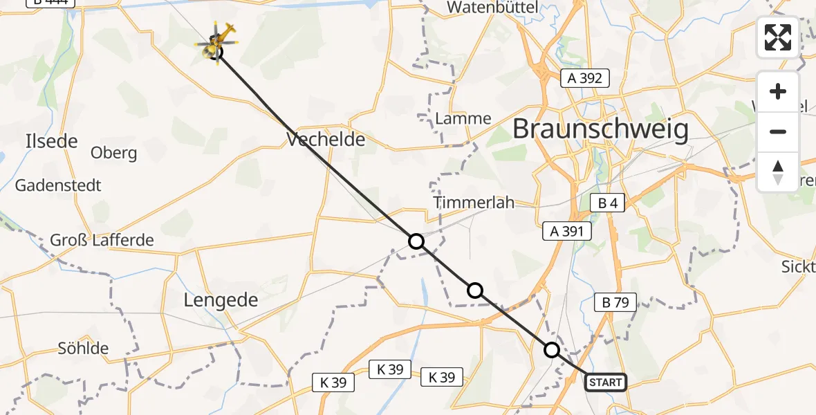 Flugroute Rettungshubschrauber Wolfenbüttel - Peine, 07 Mai 2026, 16:26