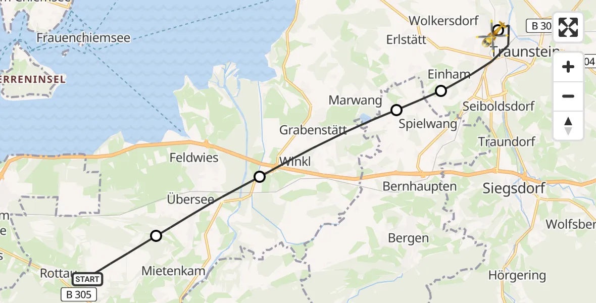 Flugroute Rettungshubschrauber Grassau - Traunstein Hospital, 07 Mai 2026, 16:27