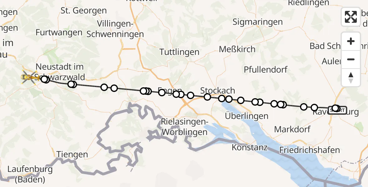 Flugroute Rettungshubschrauber Sankt Elisabeth Hospital - Hinterzarten, 07 Mai 2026, 16:35