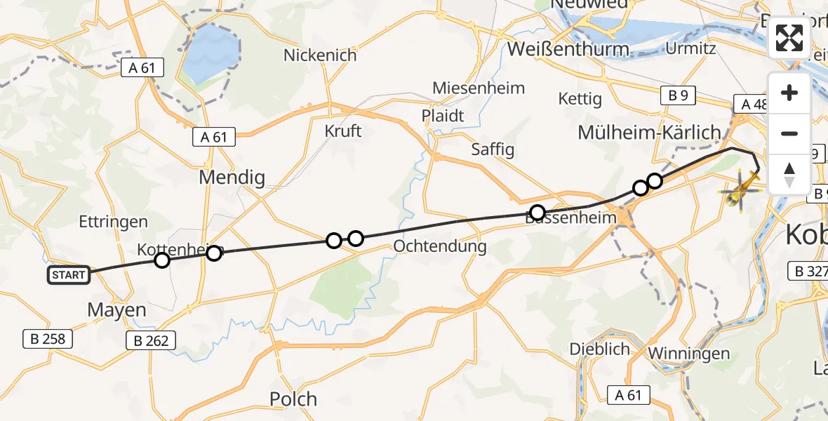Flugroute Rettungshubschrauber Mayen - Koblenz, 07 Mai 2026, 16:41