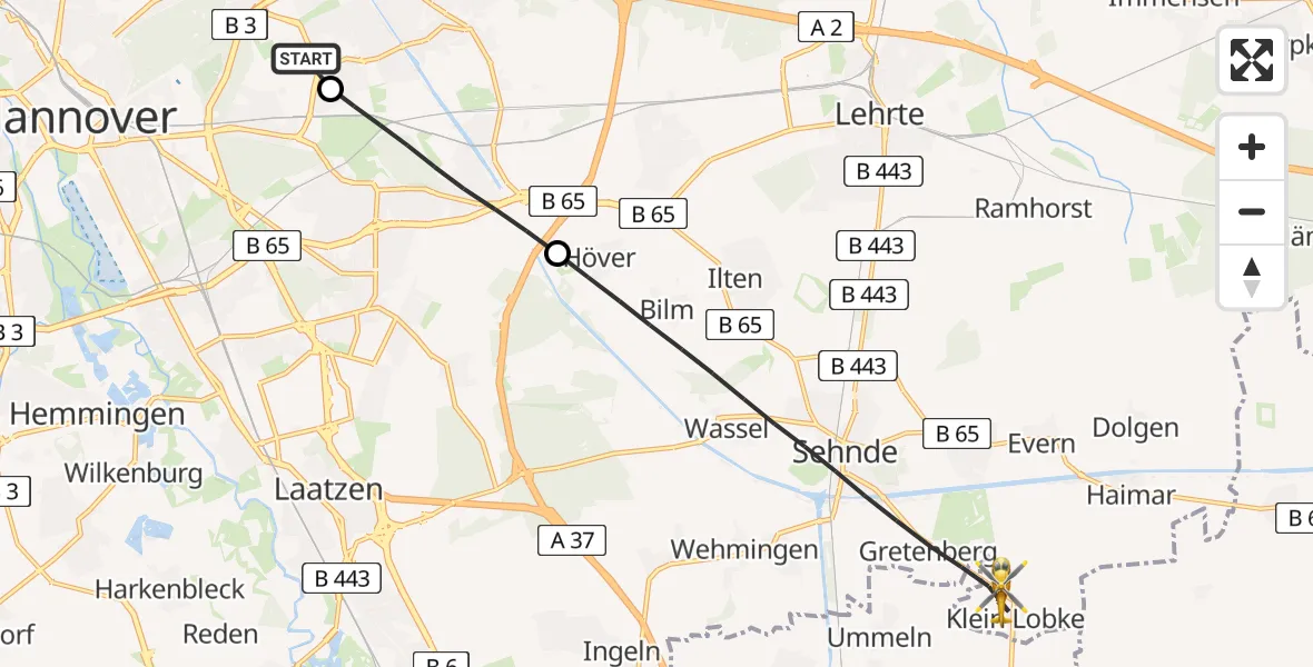 Flugroute Rettungshubschrauber Hannover Luftrettung Hubschrauberlandeplatz (Christoph 4) - Sehnde, 07 Mai 2026, 16:46