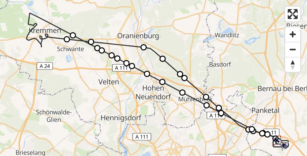Flugroute Polizeihubschrauber Ahrensfelde Hubschrauberlandeplatz - Ahrensfelde Hubschrauberlandeplatz, 07 Mai 2026, 16:47