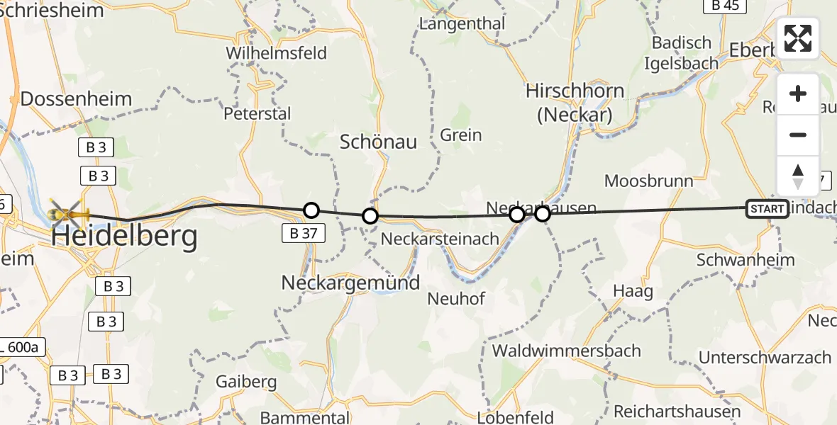Flugroute Rettungshubschrauber Schönbrunn - Heidelberg, 07 Mai 2026, 17:03
