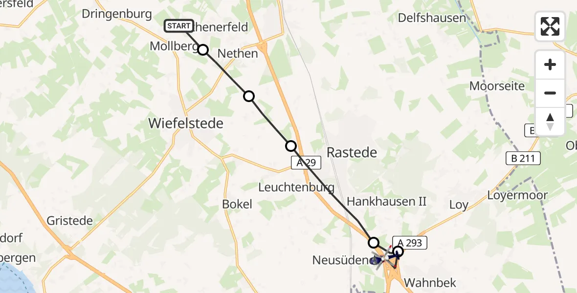 Flugroute Polizeihubschrauber Wiefelstede - Oldenburg Police Hubschrauberlandeplatz, 07 Mai 2026, 17:05