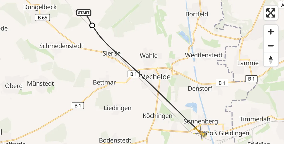 Flugroute Rettungshubschrauber Peine - Vechelde, 07 Mai 2026, 17:06