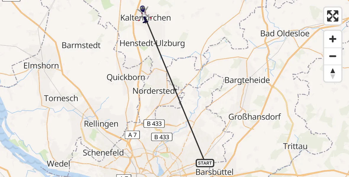 Flugroute Polizeihubschrauber Hamburg - Kaltenkirchen, 07 Mai 2026, 17:09