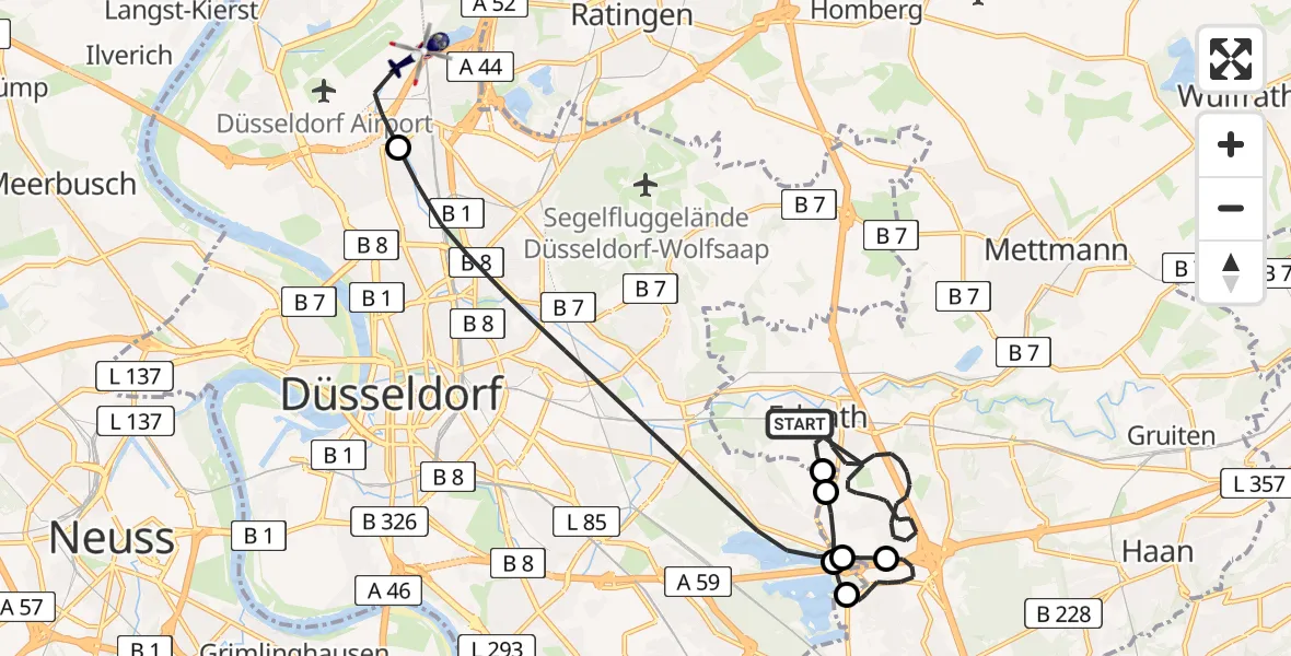 Flugroute Polizeihubschrauber Erkrath - Düsseldorf Flughafen, 07 Mai 2026, 17:31