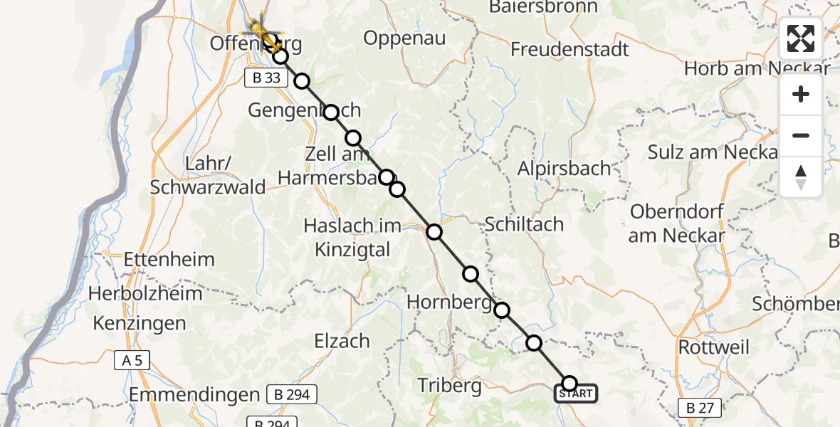 Flugroute Ambulanzhubschrauber Mönchweiler - Offenburg, 07 Mai 2026, 17:31