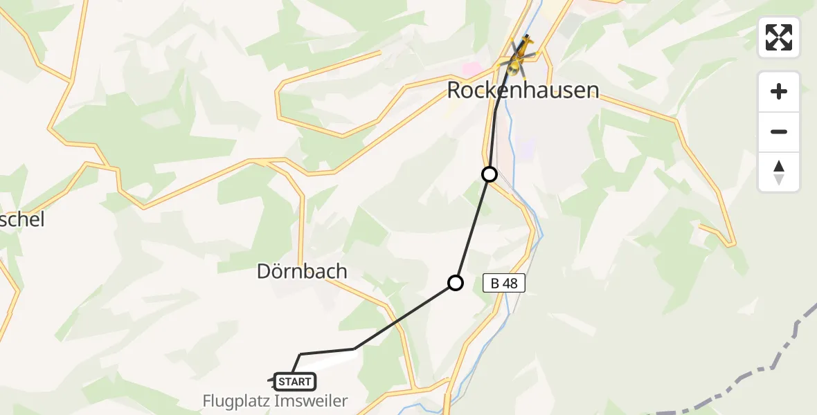Flugroute Rettungshubschrauber Imsweiler UL - Rockenhausen, 07 Mai 2026, 17:34