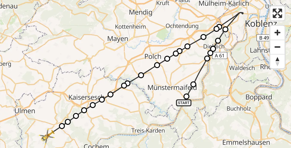 Flugroute Rettungshubschrauber Hatzenport - Alflen, 07 Mai 2026, 17:42