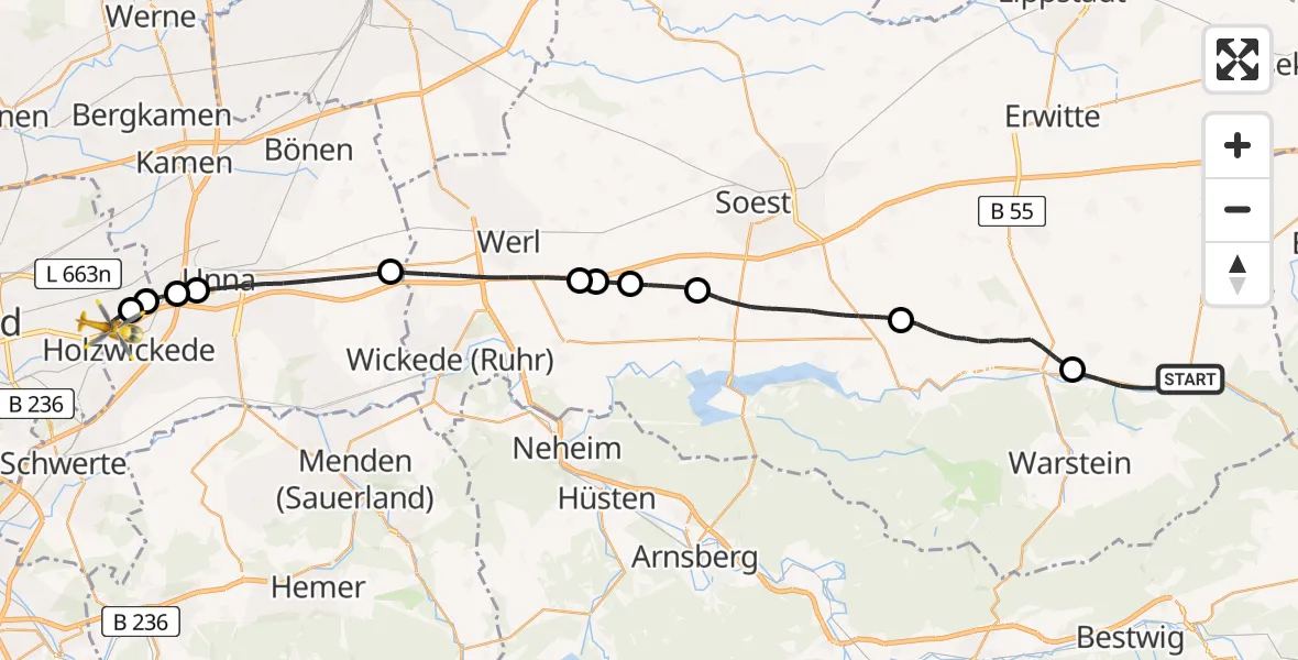 Flugroute Rettungshubschrauber Rüthen - Dortmund Flughafen, 07 Mai 2026, 17:42