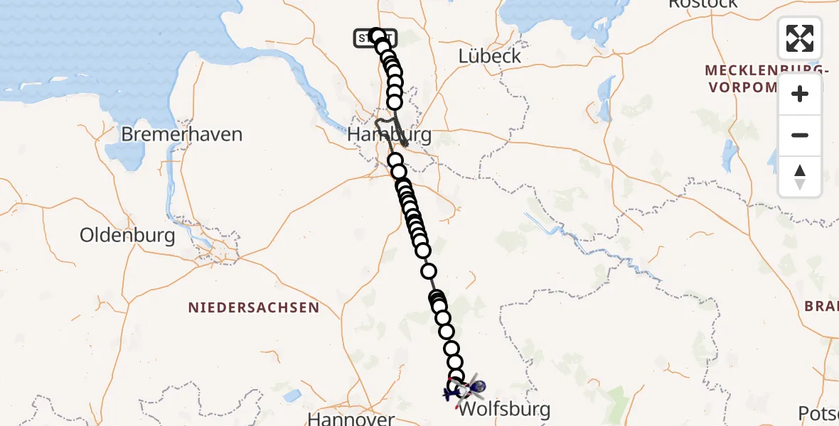 Flugroute Polizeihubschrauber Bad Bramstedt Hubschrauberlandeplatz - Gifhorn Bundespolizei Hubschrauberlandeplatz, 07 Mai 2026, 18:00