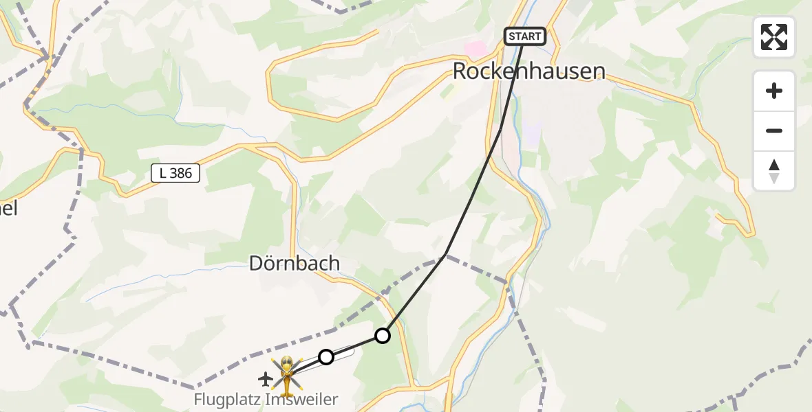 Flugroute Rettungshubschrauber Rockenhausen - Imsweiler UL, 07 Mai 2026, 18:09