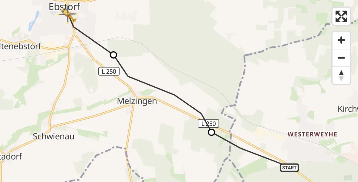 Flugroute Rettungshubschrauber Uelzen - Ebstorf, 07 Mai 2026, 18:50