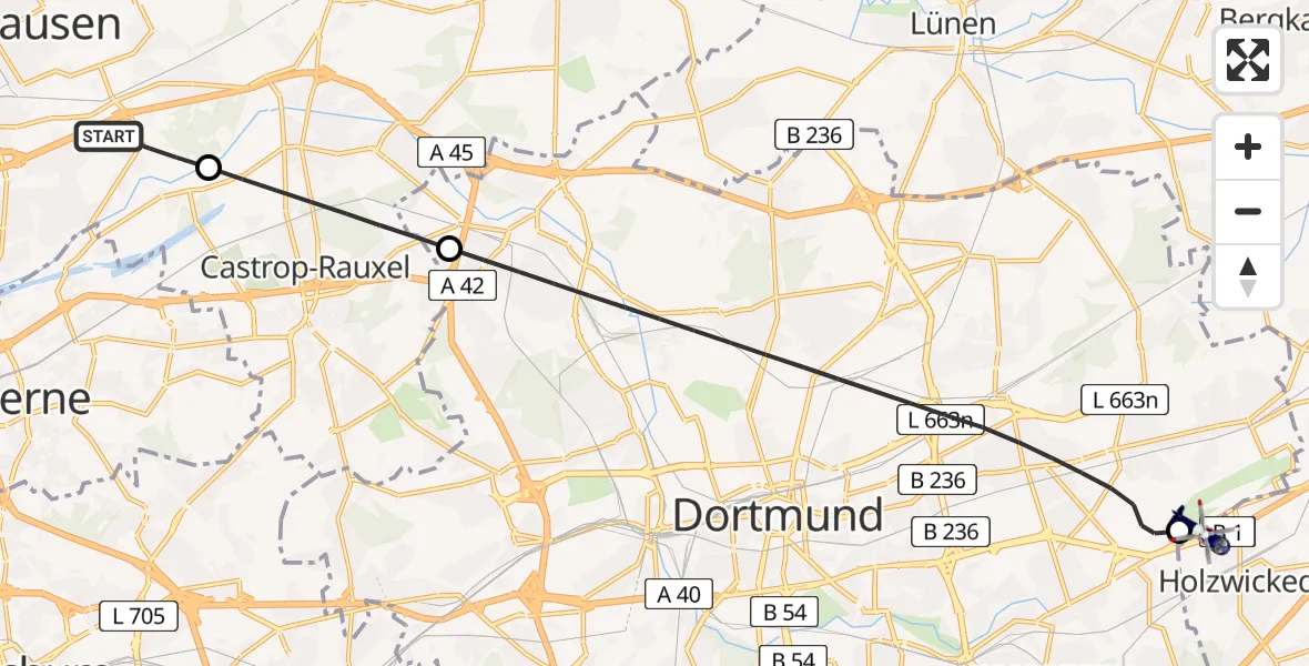 Flugroute Polizeihubschrauber Recklinghausen - Dortmund Flughafen, 07 Mai 2026, 19:31