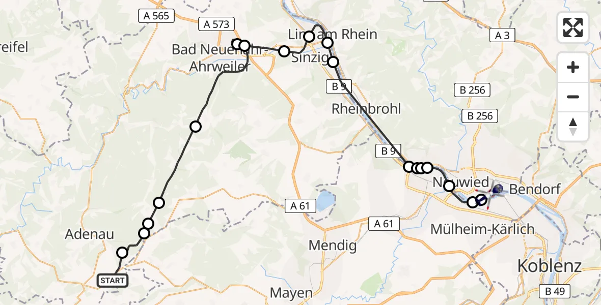 Flugroute Polizeihubschrauber Meuspath - Neuwied, 07 Mai 2026, 19:34