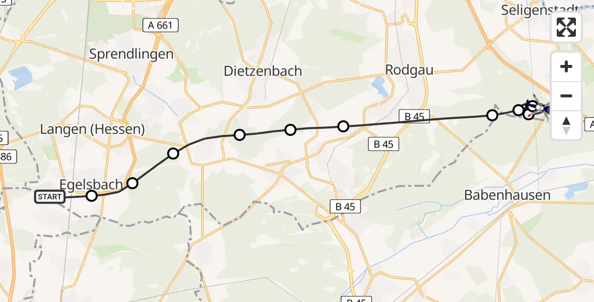 Flugroute Polizeihubschrauber Flughafen Frankfurt-Egelsbach - Mainhausen, 07 Mai 2026, 19:34