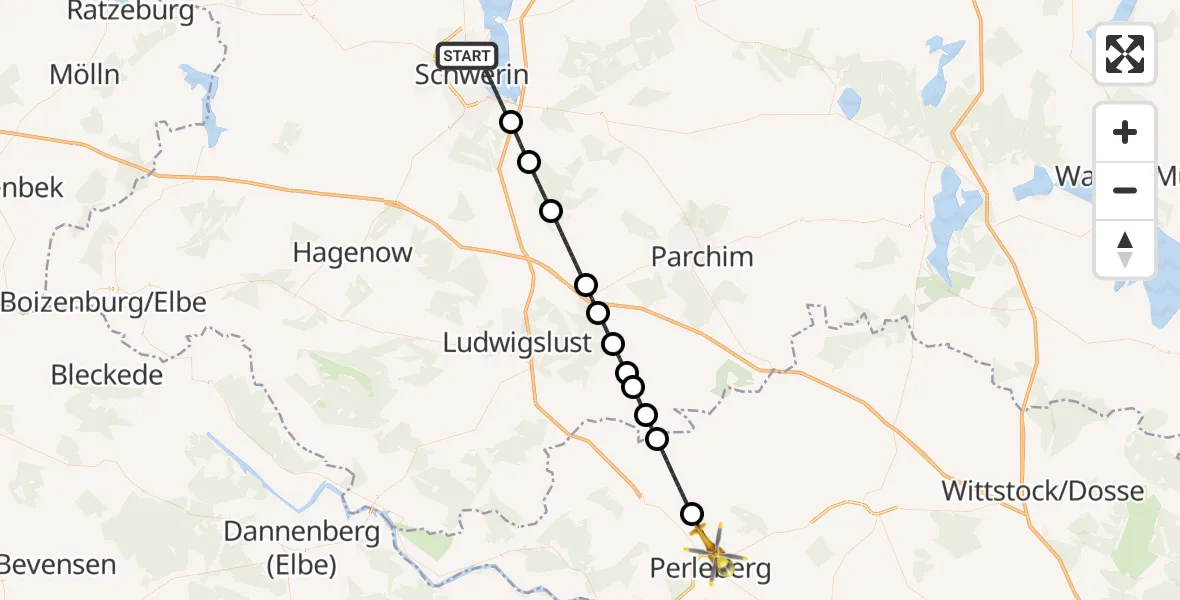 Flugroute Rettungshubschrauber Schwerin - Perleberg, 07 Mai 2026, 19:55