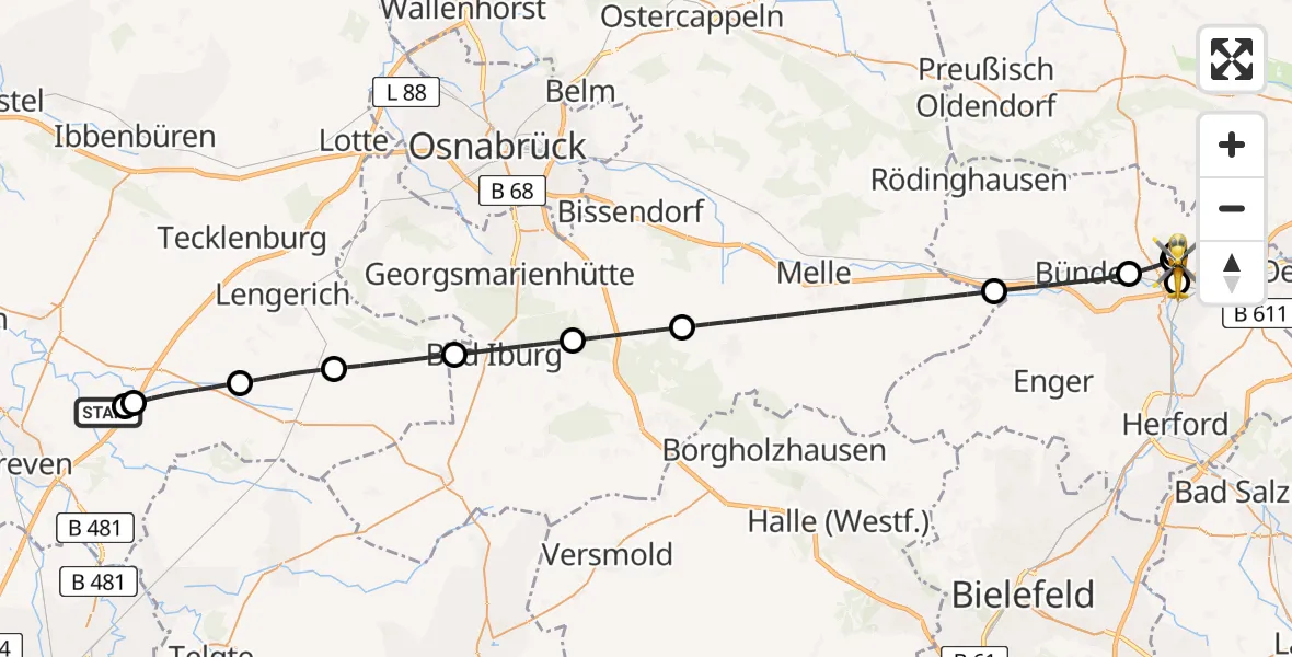 Flugroute Ambulanzhubschrauber Christoph  Westfalen-ADAC - Löhne, 07 Mai 2026, 20:16