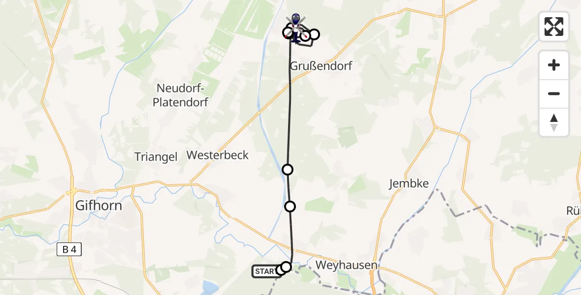 Flugroute Polizeihubschrauber Calberlah - Stüde Bernsteinsee Flugplatz, 07 Mai 2026, 20:18