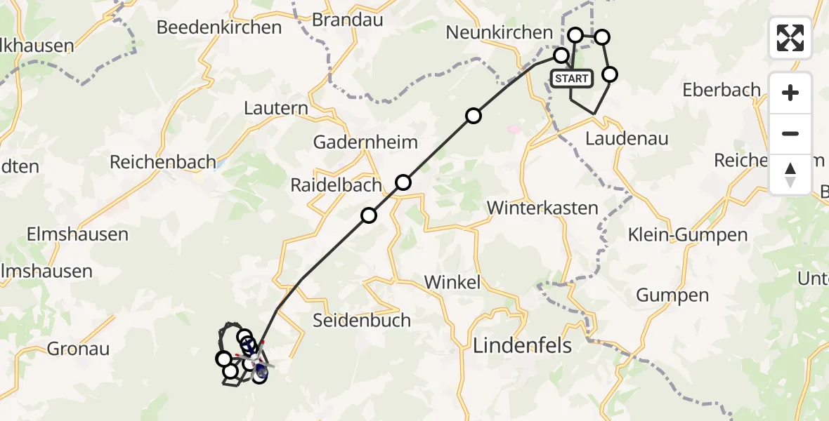 Flugroute Polizeihubschrauber Reichelsheim (Odenwald) - Lautertal (Odenwald), 07 Mai 2026, 20:21