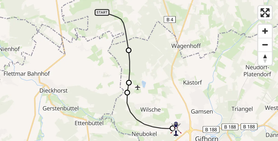 Flugroute Polizeihubschrauber Ummern - Gifhorn Bundespolizei Hubschrauberlandeplatz, 07 Mai 2026, 20:51