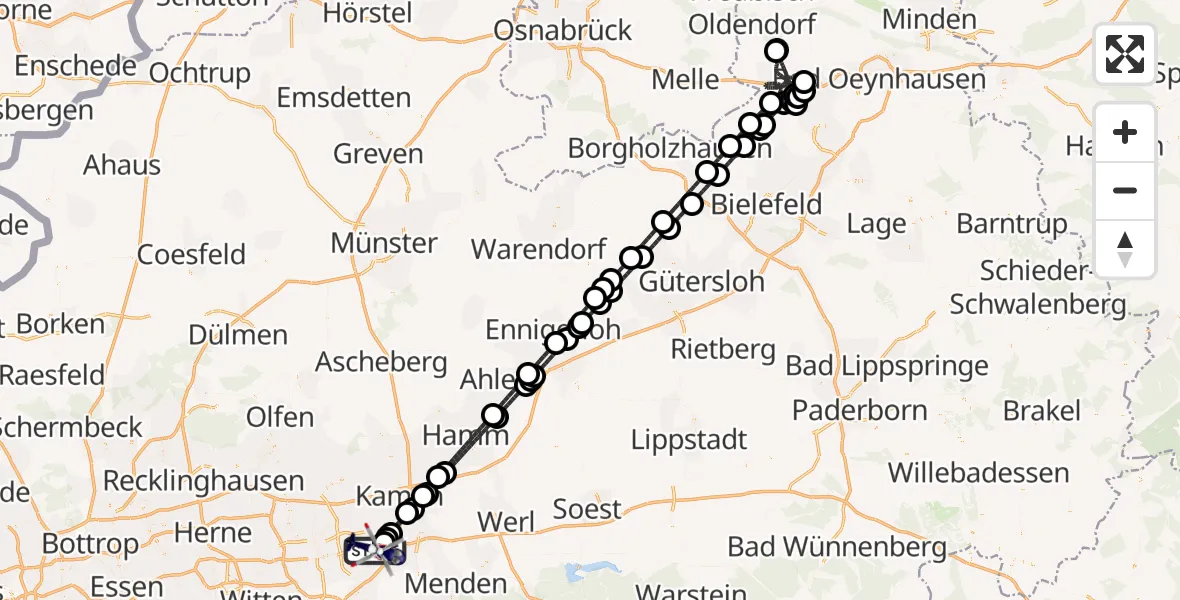 Flugroute Polizeihubschrauber Dortmund Flughafen - Dortmund Flughafen, 07 Mai 2026, 21:10