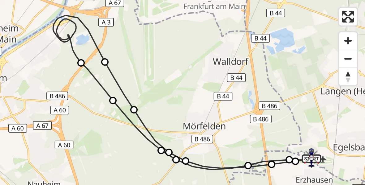 Flugroute Polizeihubschrauber Flughafen Frankfurt-Egelsbach - Flughafen Frankfurt-Egelsbach, 07 Mai 2026, 22:19