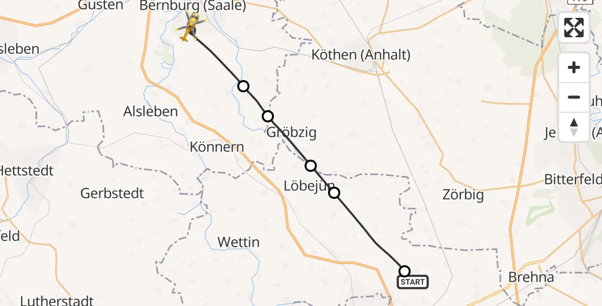 Flugroute Rettungshubschrauber Landsberg - Bernburg (Saale), 08 Mai 2026, 03:14