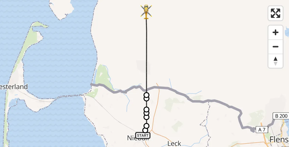Flugroute Rettungshubschrauber Niebüll - Humptrup, 08 Mai 2026, 05:03