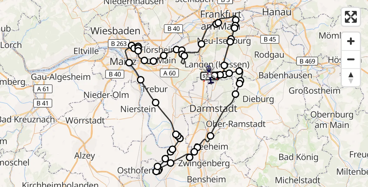 Flugroute Polizeihubschrauber Flughafen Frankfurt-Egelsbach - Flughafen Frankfurt-Egelsbach, 08 Mai 2026, 05:39