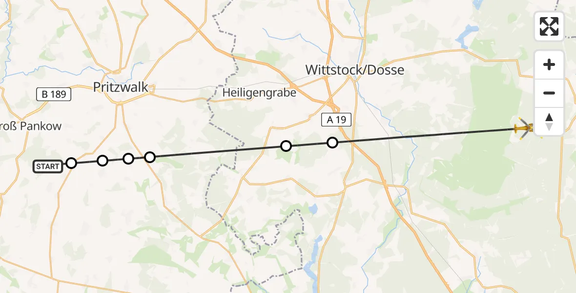 Flugroute Rettungshubschrauber Groß Pankow (Prignitz) - Rheinsberg, 08 Mai 2026, 06:06