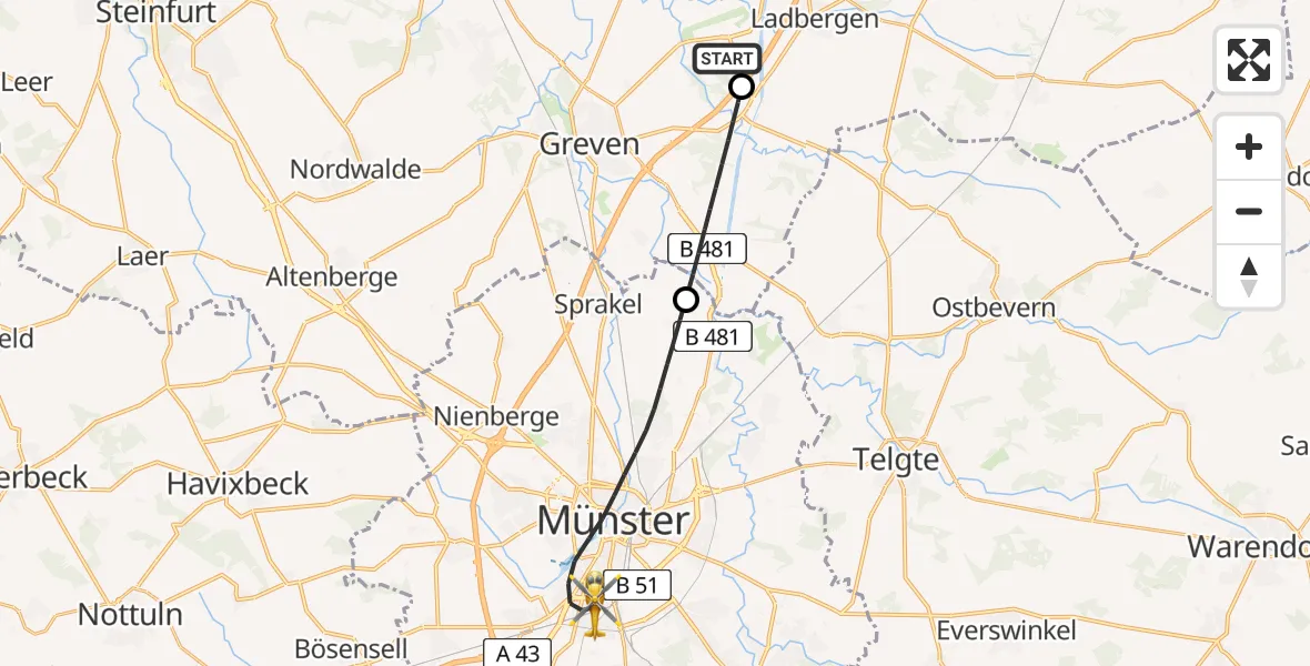 Flugroute Ambulanzhubschrauber Christoph  Westfalen-ADAC - Münster, 08 Mai 2026, 06:11