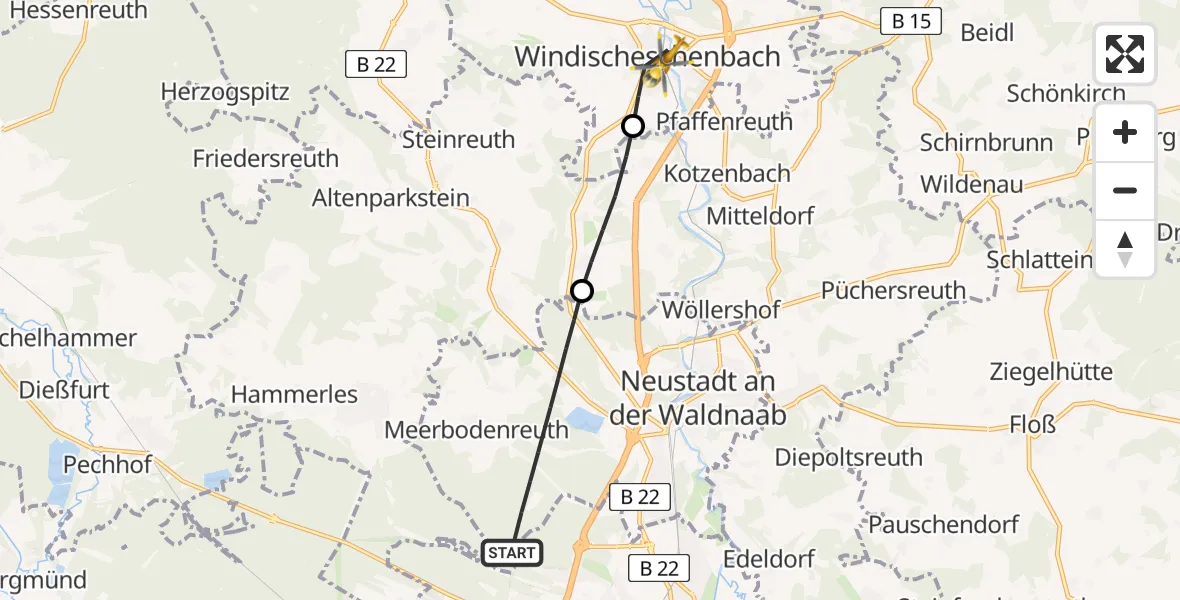 Flugroute Rettungshubschrauber Altenstadt a.d.Waldnaab - Windischeschenbach, 08 Mai 2026, 06:12