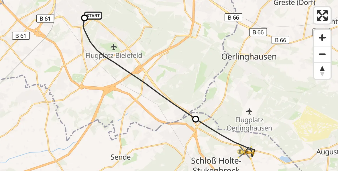 Flugroute Rettungshubschrauber Luftrettungszentrum Bielefeld - Schloß Holte-Stukenbrock, 08 Mai 2026, 06:25