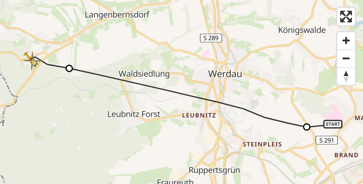 Flugroute Rettungshubschrauber ADAC Air Rescue Station Zwickau Hubschrauberlandeplatz - Langenbernsdorf, 08 Mai 2026, 06:37