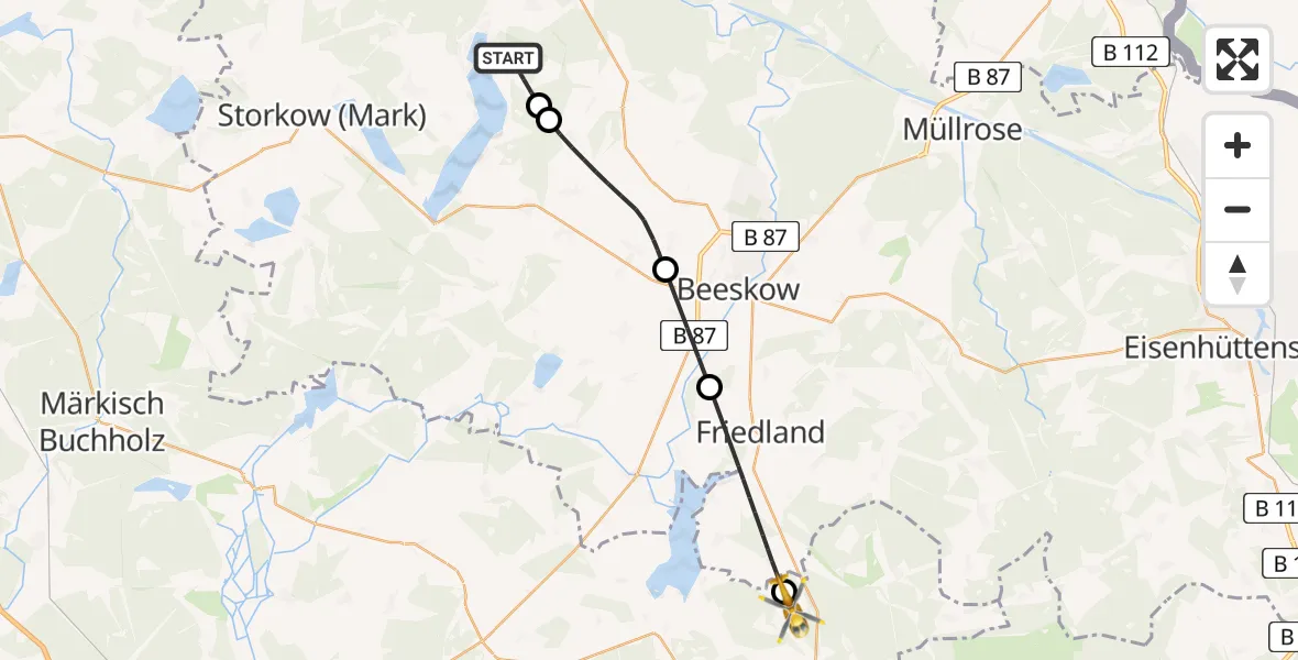 Flugroute Rettungshubschrauber Bad Saarow - Lieberose, 08 Mai 2026, 06:43