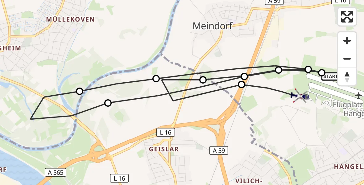 Flugroute Polizeihubschrauber Bonn-Hangelar Flugplatz - Sankt Augustin, 08 Mai 2026, 06:46