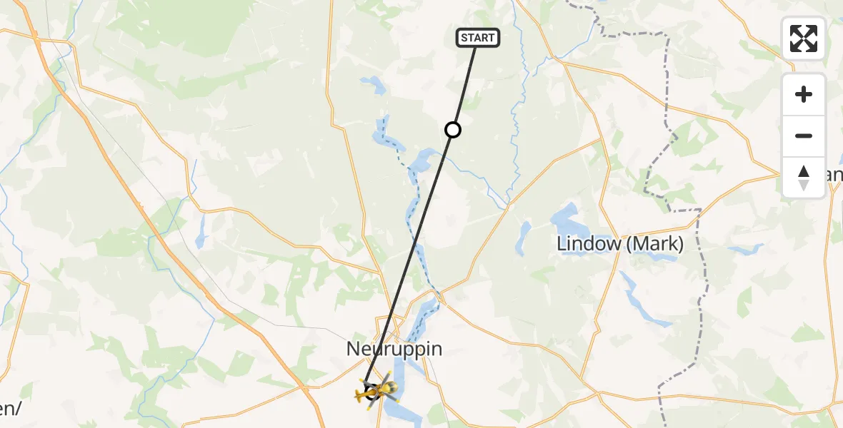 Flugroute Rettungshubschrauber Rheinsberg - Rupin Hospital, 08 Mai 2026, 06:58