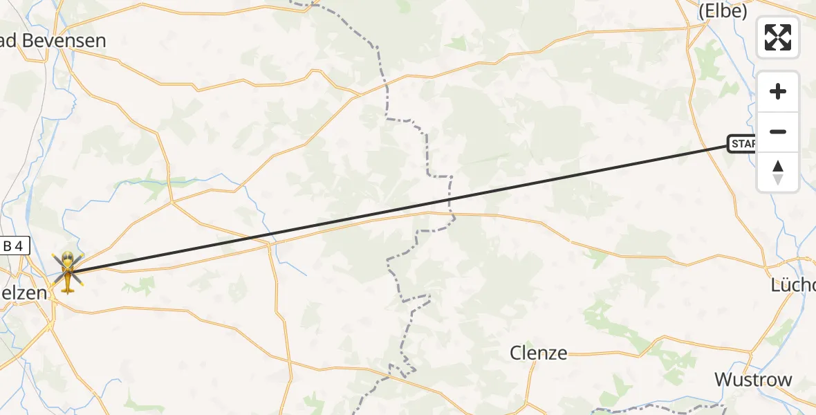 Flugroute Rettungshubschrauber Jameln - Uelzen, 08 Mai 2026, 07:03