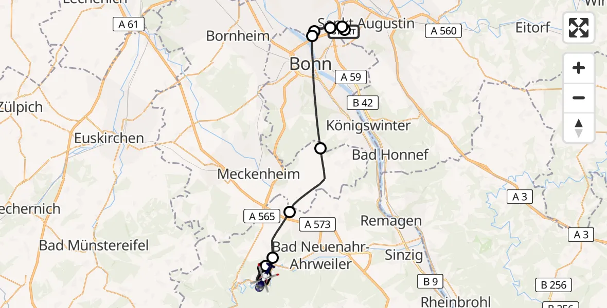 Flugroute Polizeihubschrauber Sankt Augustin - Mayschoß, 08 Mai 2026, 07:20