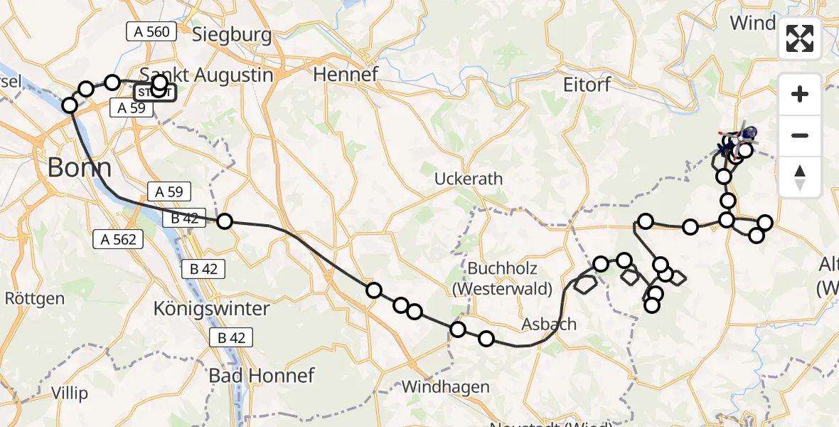 Flugroute Polizeihubschrauber Sankt Augustin - Windeck, 08 Mai 2026, 07:20