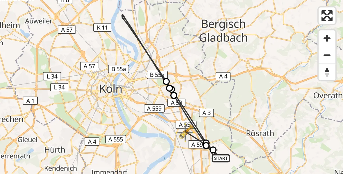 Flugroute Ambulanzhubschrauber Köln Bonn Flughafen - Köln, 08 Mai 2026, 07:24