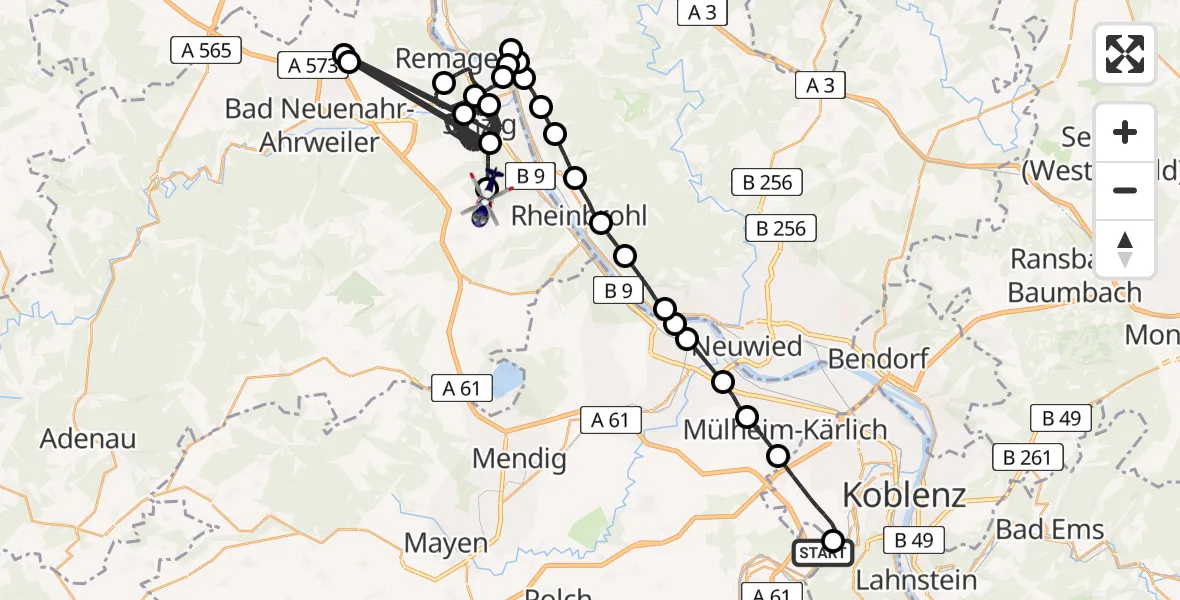 Flugroute Polizeihubschrauber Koblenz-Winningen Flugplatz - Mönchsheide Segelflugfeld, 08 Mai 2026, 07:24