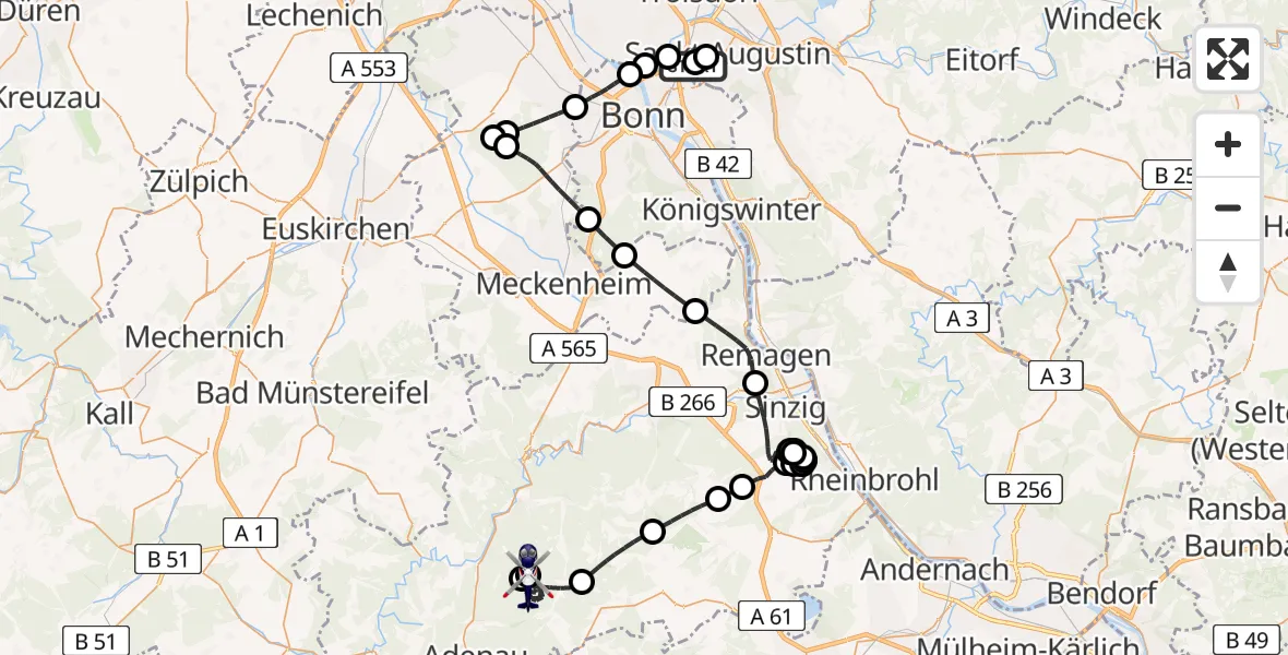 Flugroute Polizeihubschrauber Sankt Augustin - Kaltenborn, 08 Mai 2026, 07:25