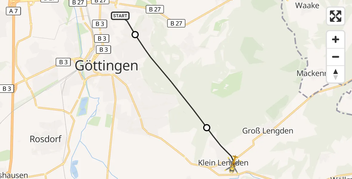 Flugroute Rettungshubschrauber Göttingen University Clinic Hubschrauberlandeplatz - Gleichen, 08 Mai 2026, 07:33