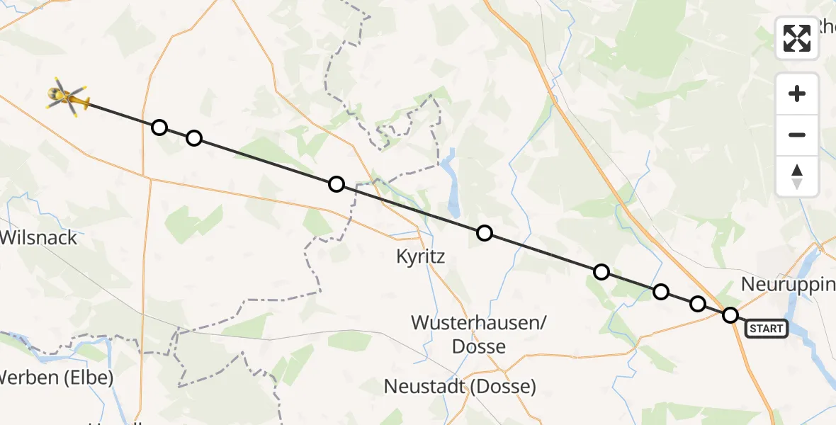 Flugroute Rettungshubschrauber Neuruppin - Plattenburg, 08 Mai 2026, 07:35
