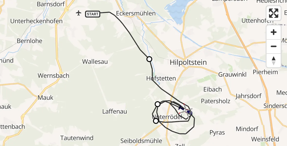 Flugroute Polizeihubschrauber Roth - Hilpoltstein, 08 Mai 2026, 07:49