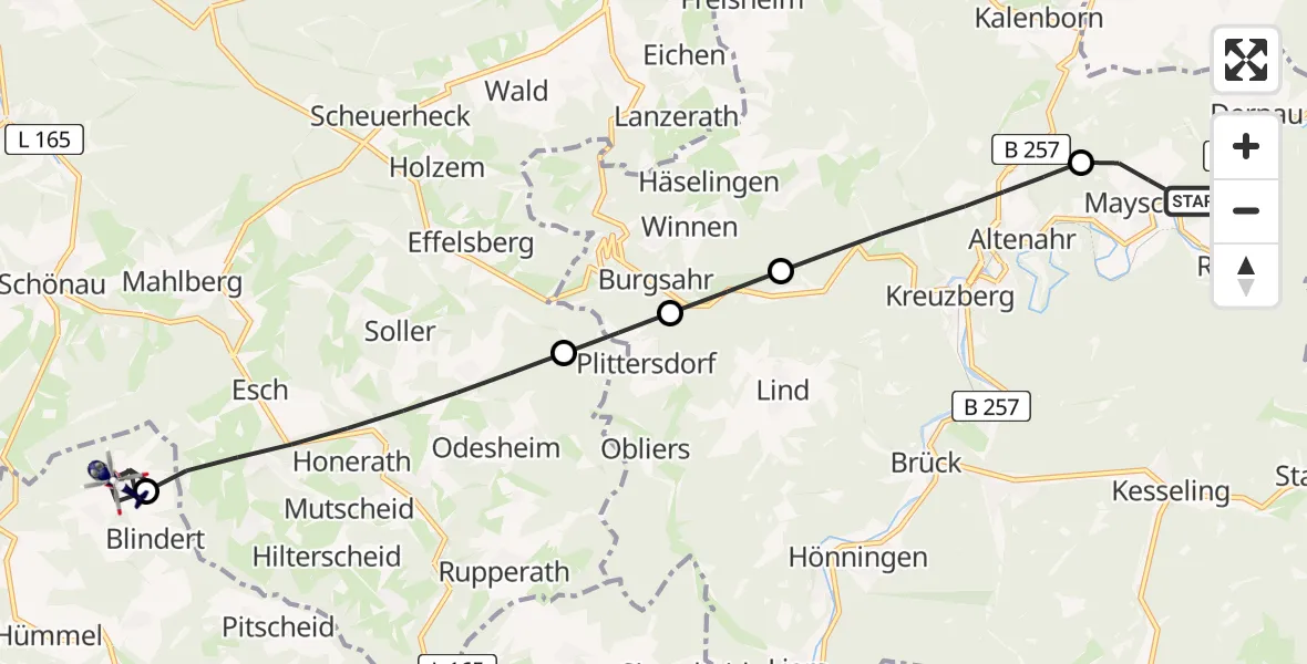 Flugroute Polizeihubschrauber Mayschoß - Hümmel, 08 Mai 2026, 07:52